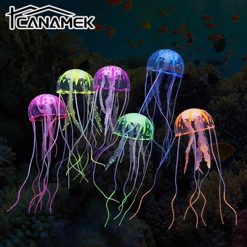 Fish Toys For Aquarium - Colorful Artificial Glowing Jellyfish Fish Tank