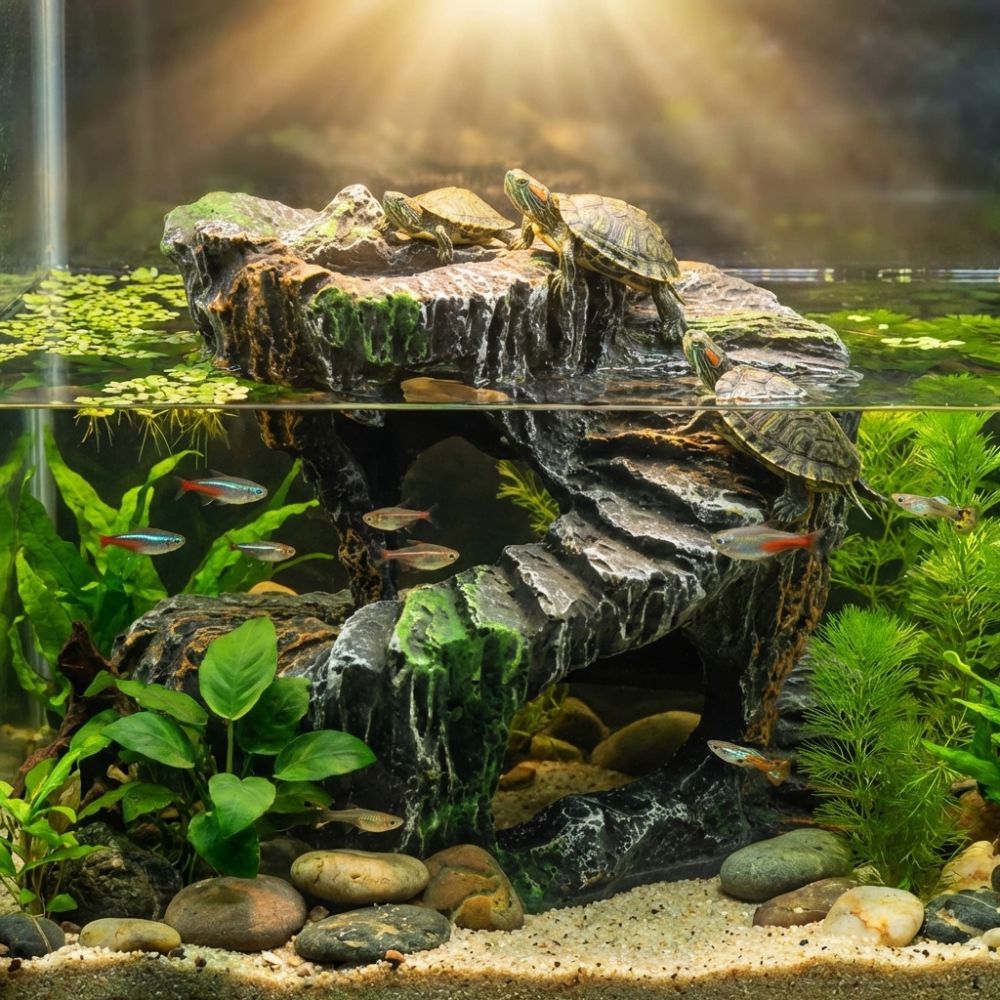 Aquarium Fish Hide - Resin Turtle Basking Platform Non-Toxic Sturdy