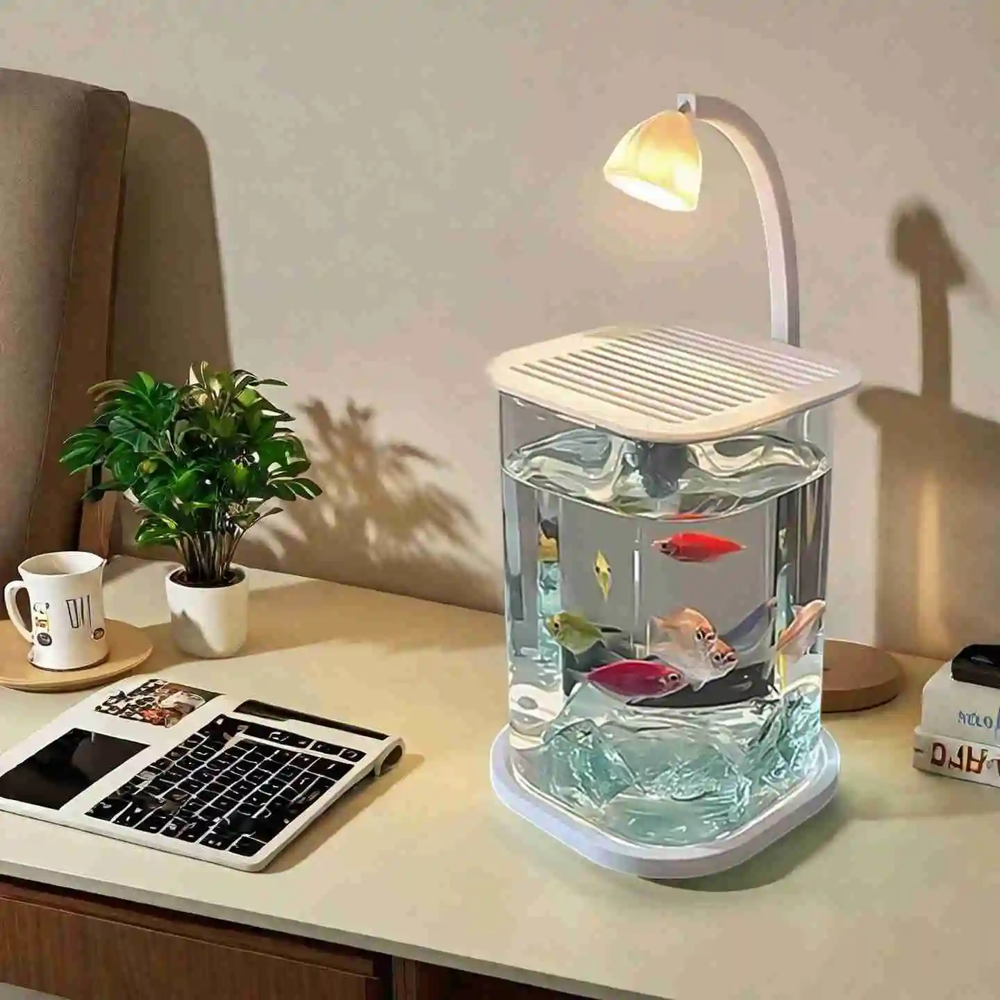 Mini Betta Fish Glass Tank Des - Fish Toy In Aquarium 评论和价格